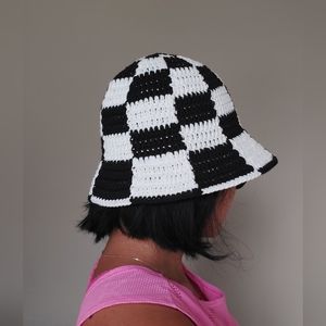 Handmade Crochet Checkered Bucket Hat